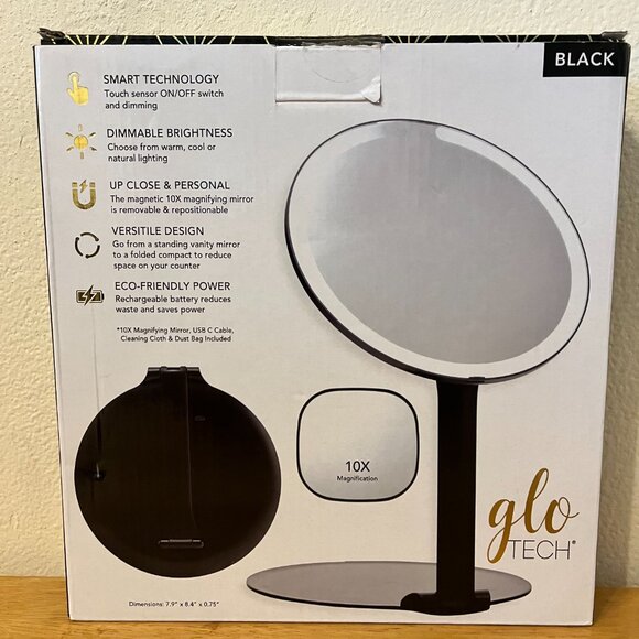 Glo Tech Foldable Travel Makeup LED Mirror, Black - New, Unsealed Box - Picture 2 of 4